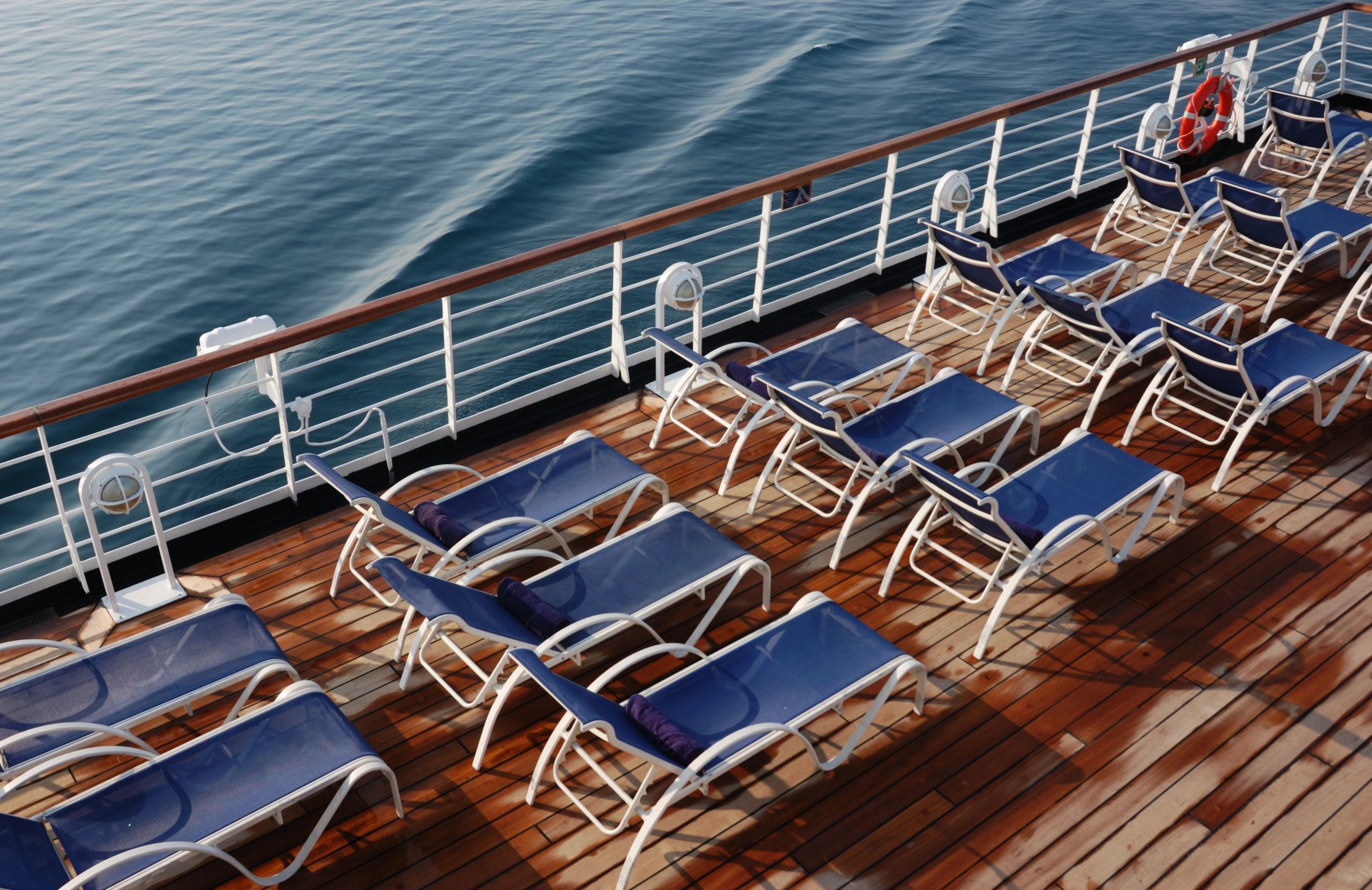 Sun loungers on a cruise ship deck