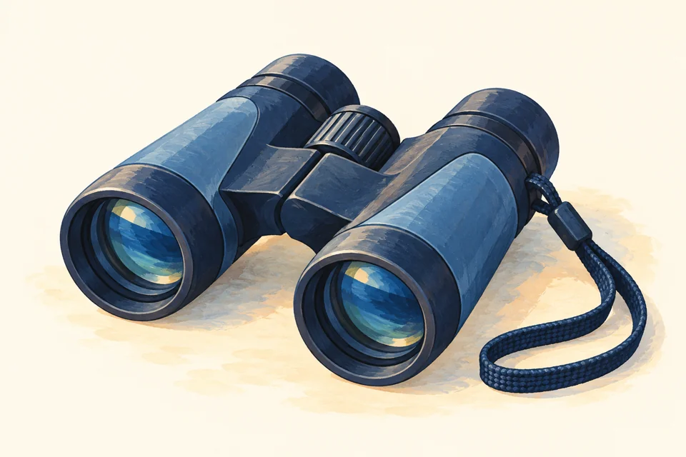 Illustration of compact travel binoculars