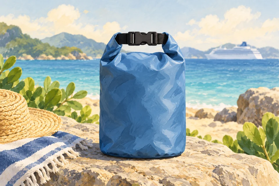 Illustration of a blue roll-top dry bag