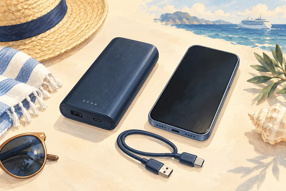 Illustration of a portable power bank and phone