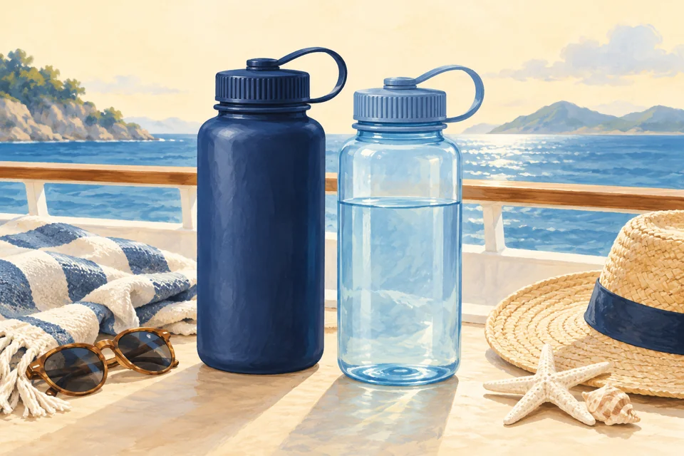 Illustration of reusable water bottles